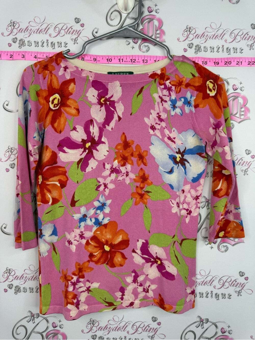 Lauren Ralph Lauren silk shirt top Pink Floral Print Sweater